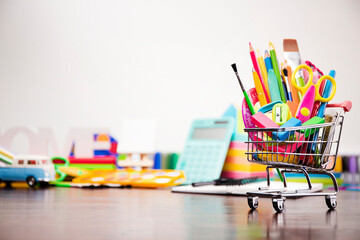 School supplies. Set of colorful school accessories isolated on the white background. 
