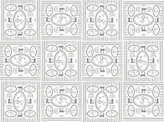 Arrière-plan formé par des carrés avec à l'intérieur des rubans, papillons et ovales	