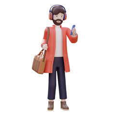 business man  listening music and checking e-mail on smartphone