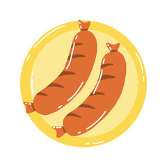 Bavarian sausage. Vector illustration. German snack. Sausage for beer. Grilled sausage.