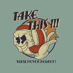 Cartoon emblem of smashing volleyball mascot with retro style