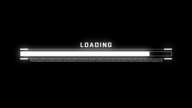 Cyberpunk loading bar animation with glitch effect. Futuristic uploading progress bar with glitch effect isolated on black background. Computer cyberpunk loading screen.