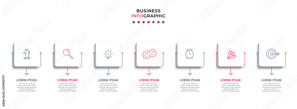 Wall mural Business Infographic design template Vector with icons and 7 options or steps. Can be used for process diagram, presentations, workflow layout, banner, flow chart, info graph