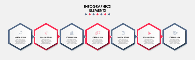 Business Infographic design template Vector with icons and 7 options or steps. Can be used for process diagram, presentations, workflow layout, banner, flow chart, info graph
