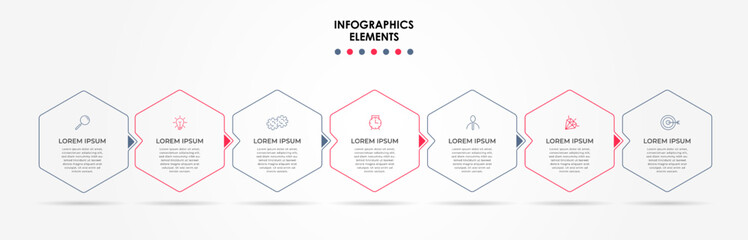 Business Infographic design template Vector with icons and 7 options or steps. Can be used for process diagram, presentations, workflow layout, banner, flow chart, info graph