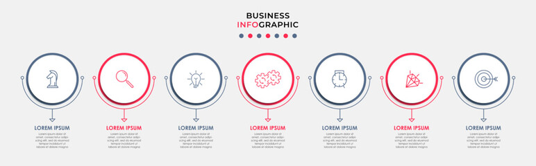 Business Infographic design template Vector with icons and 7 options or steps. Can be used for process diagram, presentations, workflow layout, banner, flow chart, info graph