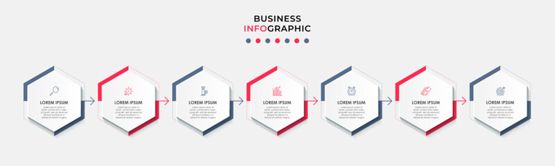 Fototapeta premium Business Infographic design template Vector with icons and 7 options or steps. Can be used for process diagram, presentations, workflow layout, banner, flow chart, info graph