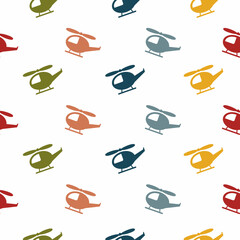Retro kids seamless pattern with colorful helicopters. White background. Baby pattern.