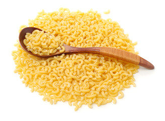 Italian pasta (Gomiti Rigati) on white background