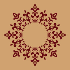 Decorative frame Elegant vector element for design in Eastern style, place for text. Floral golden and red border. Lace illustration for invitations and greeting cards