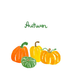 Composition cute pumpkins and the word autumn.