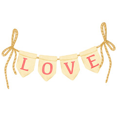 Watercolor flag in love retro png.