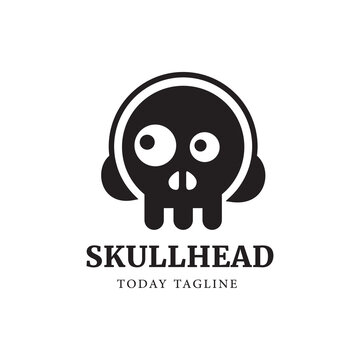 skull head music logo design vector graphic illustration