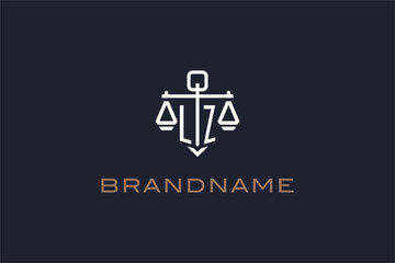 Initials LZ logo for law firm with shield and scales of justice modern style - obrazy, fototapety, plakaty