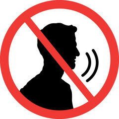 stop talking sign. Be quiet symbol. Head talking. Silhouette of a head with sound waves. Prohibition sign.