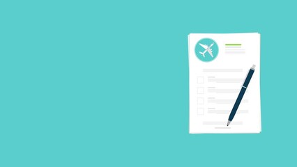 Flight insurance document. Airlines risk safety assurance agreement, checklist. Airplane travel coverage protection.