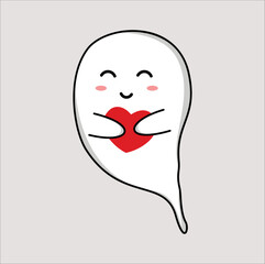 kawaii cute ghost mascot vector design illustration line art