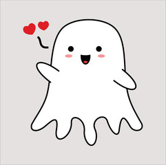 kawaii cute ghost mascot vector design illustration line art