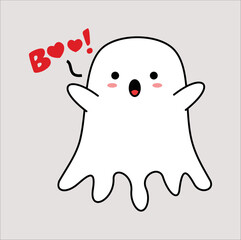 kawaii cute ghost mascot vector design illustration line art