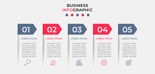 Vector Infographic design business template with icons and 5 options or steps. Can be used for process diagram, presentations, workflow layout, banner, flow chart, info graph
