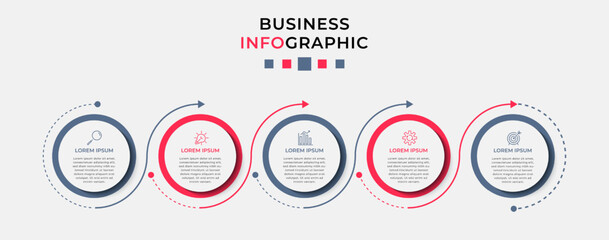 Vector Infographic design business template with icons and 5 options or steps. Can be used for process diagram, presentations, workflow layout, banner, flow chart, info graph