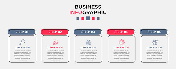 Vector Infographic design business template with icons and 5 options or steps. Can be used for process diagram, presentations, workflow layout, banner, flow chart, info graph
