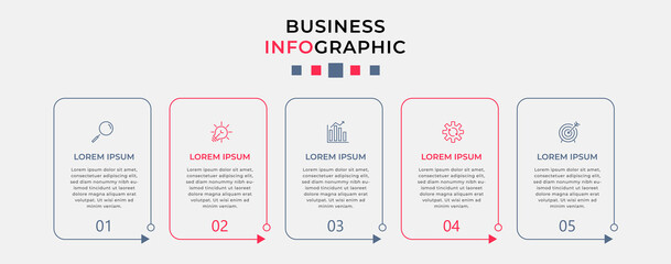 Vector Infographic design business template with icons and 5 options or steps. Can be used for process diagram, presentations, workflow layout, banner, flow chart, info graph