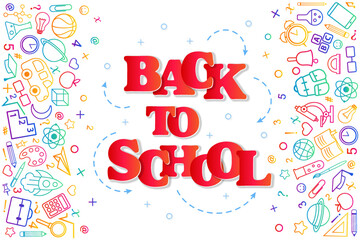 Back to school conceptual background with line art icons and sti