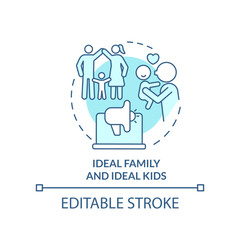 Ideal family and kids turquoise concept icon. Advertisement campaign technique abstract idea thin line illustration. Isolated outline drawing. Editable stroke. Arial, Myriad Pro-Bold fonts used