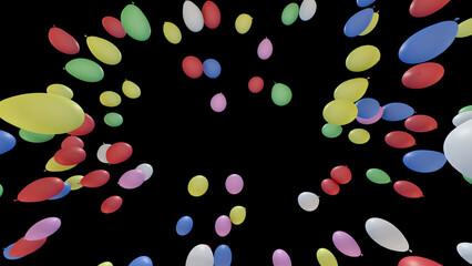Color Balloons rising up to the sky 3D illustration.
