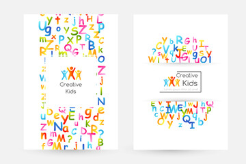 Kids creative education concept. Rainbow alphabet confetti. Design collection. Vector illustration