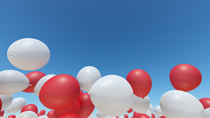 Color Balloons rising up to the sky 3D illustration.