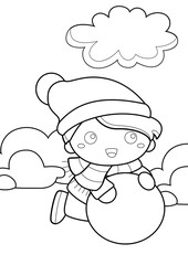 Kids and Snowman Coloring Pages A4 for Kids and Adult