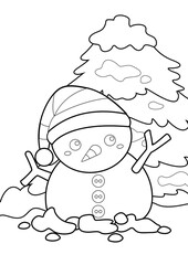 Kids and Snowman Coloring Pages A4 for Kids and Adult