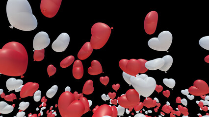 Heart Balloons rising up to the sky 3D illustration.