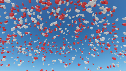 Heart Balloons rising up to the sky 3D illustration.