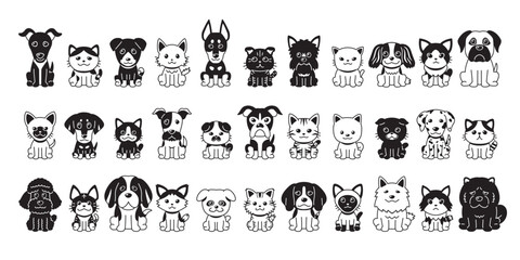 Different type of vector cartoon cats and dogs for design.