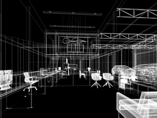sketch design of interior office, 3d rendering