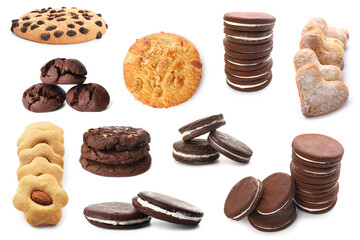 Set of different sweet cookies isolated on white