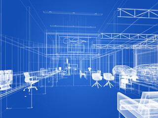 sketch design of interior office, 3d rendering