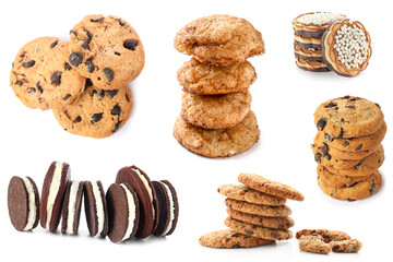 Set of different sweet cookies isolated on white