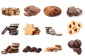 Set of different sweet cookies isolated on white