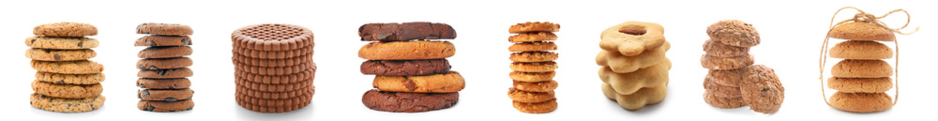 Set of different sweet cookies isolated on white