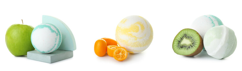 Set of bath bombs on white background