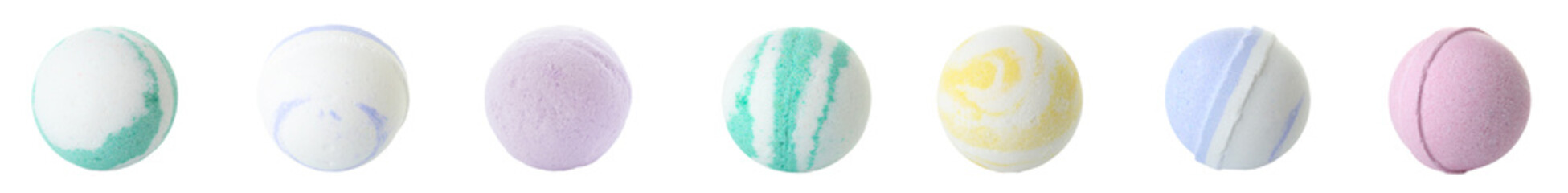 Set of bath bombs on white background