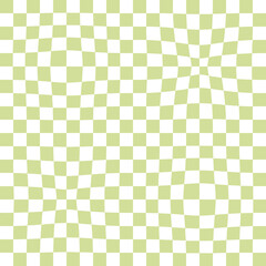 Checkered seamless background with distorted squares. Trippy grid retro checkerboard pattern in 1970s style. Chessboard vector illustration for decor and design.