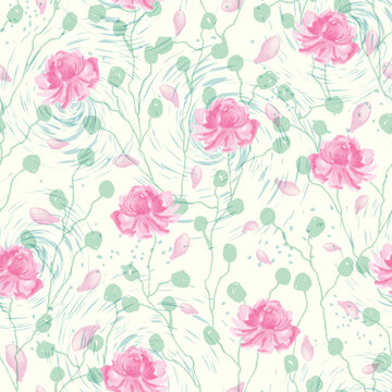 Seamless pattern with hand drawn abstract flowers. Colorful vector background © NatalKa 