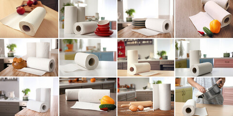 Collage with paper towels in kitchen