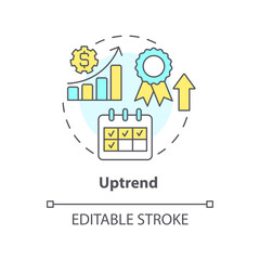 Uptrend concept icon. Price rising analytics. Financial research. Type of trend abstract idea thin line illustration. Isolated outline drawing. Editable stroke. Arial, Myriad Pro-Bold fonts used