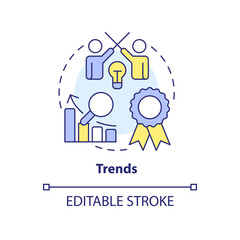 Trends concept icon. Tendencies analytics. Profitability model for forecasting abstract idea thin line illustration. Isolated outline drawing. Editable stroke. Arial, Myriad Pro-Bold fonts used